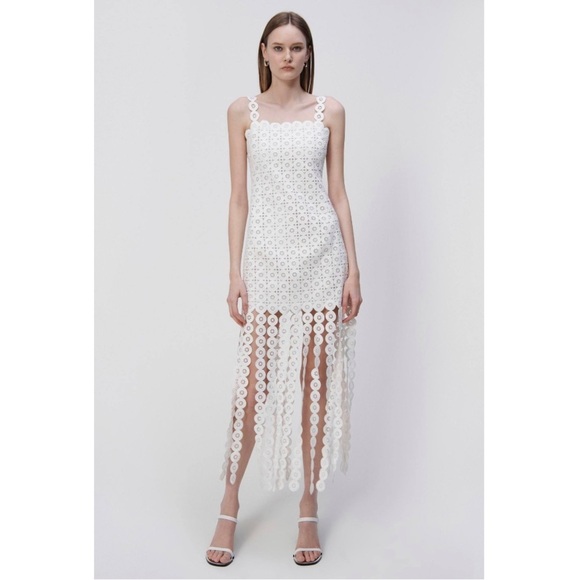 Jonathan Simkhai Jaycee Lace Fringe Midi Dress in White - Picture 3 of 15